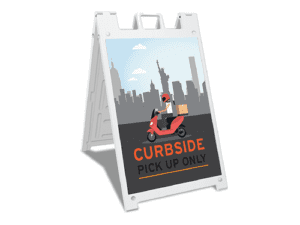 Check out our "Curbside Pick Up Only" A-frame sign board available at Print Mor. This helpful sign makes it so your customers won't have any guesswork.